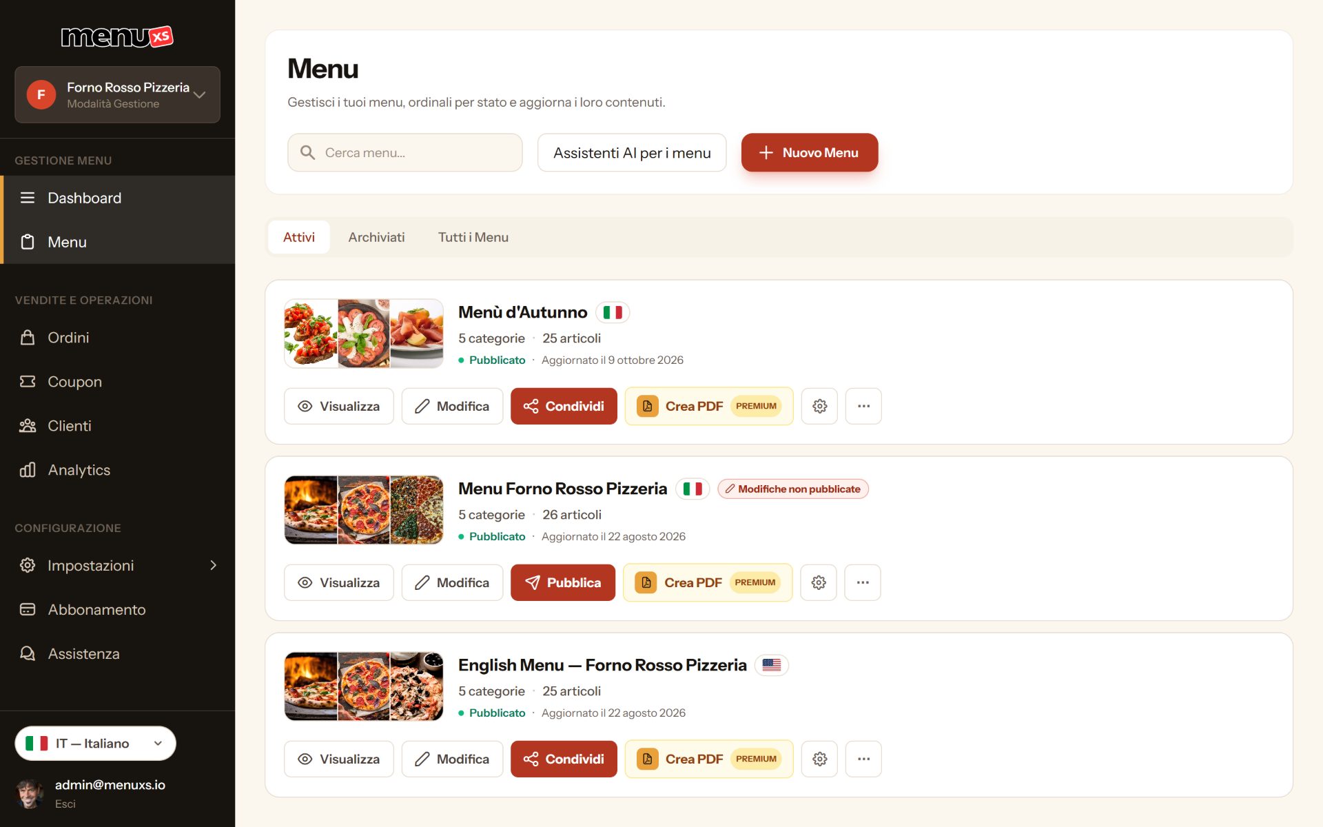 Change your menu in a minute
